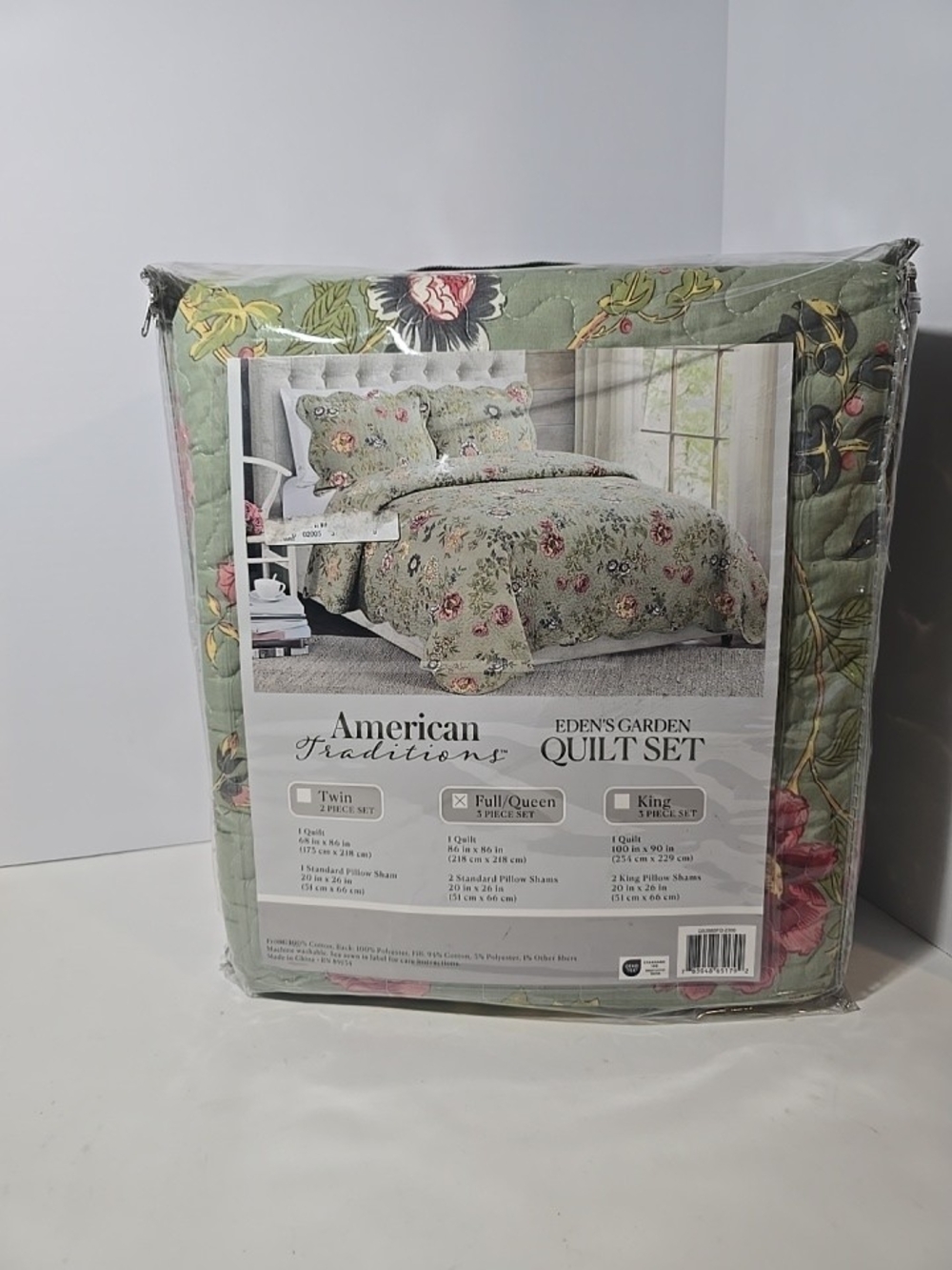 Eden's Garden Floral Quilt Set - Sage Green Full Queen New